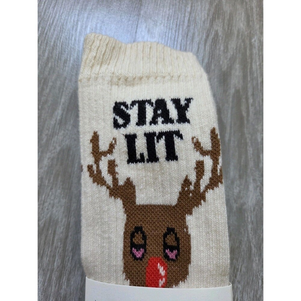 NWT Imogene x Little River Sock Mill Stay Lit Reindeer Crew Socks USA Made - Picture 3 of 7